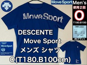 超美品 DESCENTE(デサント)Move Sport メンズ シャツO(T180.B100cm)ネイビー 半袖 ドライ 使用2回 ゴルフ スポーツ アウトドア 株.デサント