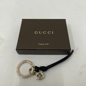 [1074]GUCCI Gucci key ring key holder 324403 Inter locking light Gold metal fittings charm GG motif leather black black 