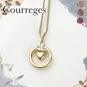 [ очень популярный ]Courreges Courreges Gold серебряный Mix Logo Heart колье подвеска 