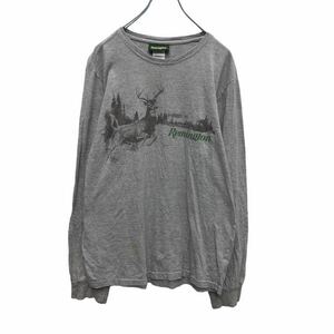 Remington 長袖 プリント Tシャツ M グレー グリーン トナカイ ロンT 古着卸 アメリカ仕入 a503-7365