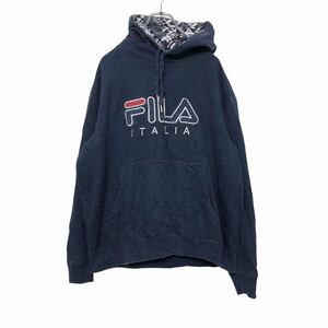 FILA ITALIA ロゴスウェットパーカー Lサイズ フィラ ウィメンズ 紺 ネイビー 古着卸 アメリカ仕入れ a401-5825