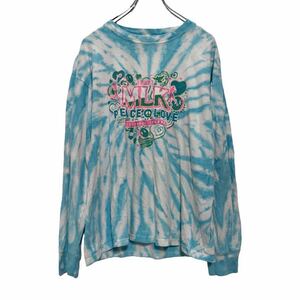 長袖 プリント Tシャツ ウィメンズ M ブルー ホワイト タイダイ ロンT ロングTシャツ 古着卸 アメリカ仕入 a504-5941