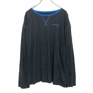 長袖 プリント Tシャツ M ブラック ブルー ステッチ プリント ロンT ロングTシャツ 古着卸 アメリカ仕入 a504-5948