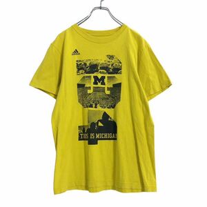 adidas 半袖 プリント Tシャツ M イエロー アディダス アメフト スポーツ バックプリント 古着卸 アメリカ仕入 a504-6130