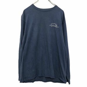 GILDAN 長袖 プリント Tシャツ M ブルー ギルダン ロンT ロングTシャツ 時計 バックプリント 古着卸 アメリカ仕入 a503-7345