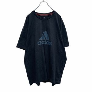 adidas 半袖 プリント Tシャツ 2XL ブラック グレー アディダス スポーツ ロゴ ビッグサイズ 古着卸 アメリカ仕入 a504-5266