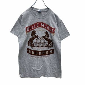 GILDAN 半袖 プリント Tシャツ S グレー BELLE MEADE BOURBON 馬 ホース 古着卸 アメリカ仕入 a504-5547