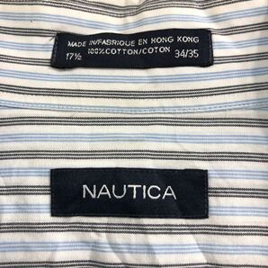 NAUTICA 長袖 ストライプ シャツ XL ライトブルー ブラック ホワイト ノーティカ カッタウェイ コットン 古着卸 アメリカ仕入 a504-5978の画像5