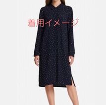 送料185円可 UNIQLO×INES DE LA FRESSANGE ユニクロ ×イネス ジョーゼットシャツワンピース 長袖 水玉 ネイビー Mサイズ_画像6