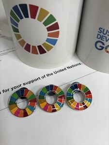 （国連ブックショップ購入・送料無料）SDGs ピンバッジ　 3個（2500円税込）（新品未使用）（再生素材)（保存小分袋1枚付）　　UN72