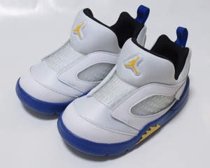 NIKE JORDAN 5 RETRO LITTLE FLEX TD white blue 16cm Nike Jordan 5 retro toliru Flex baby slip-on shoes CK1228-089