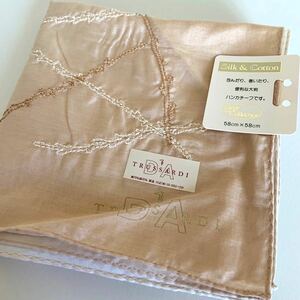 未使用 TRUSSARDI トラサルディ Silk & Cotton 大判 ハンカチーフ 約58×58cm 綿70% 絹30% 刺繍 ハンカチ スカーフ 自宅保管品