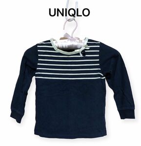 UNIQLO コットンロングTシャツ　ボーダー　ネイビー　リボン　110