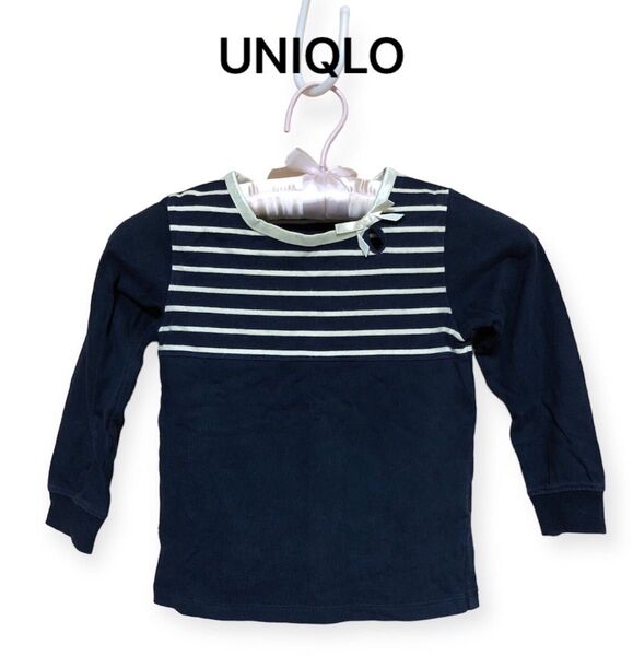 UNIQLO コットンロングTシャツ ボーダー ネイビー リボン 110