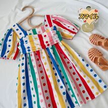 キッズワンピース　カラフル　ふんわり　鮮やか配色　バックリボン　女の子夏服90_画像5