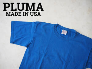☆送料無料☆ PLUMA USA直輸入 古着 半袖 無地 アメリカ製 Tシャツ MADE IN USA メンズ M ブルー トップス 中古 即決