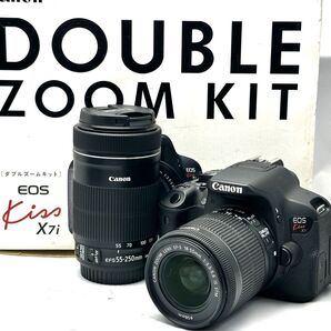 【美品】EOS KISS X7i ダブルスームキット♪初心者おすすめ♪近距離から遠距離まで♪スポーツ、ライブ、風景撮れる♪