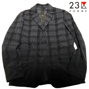 NK30M 新品！定価4.7万　春夏　23区HOMME チェック柄ジャケット　極薄手　ノーベント　裏地無し　ネイビー　46