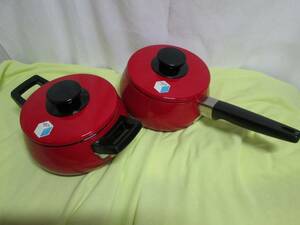  Fuji horn low honey wear red saucepan 2 piece one hand * two-handled pot enamel 18cm 1.6L