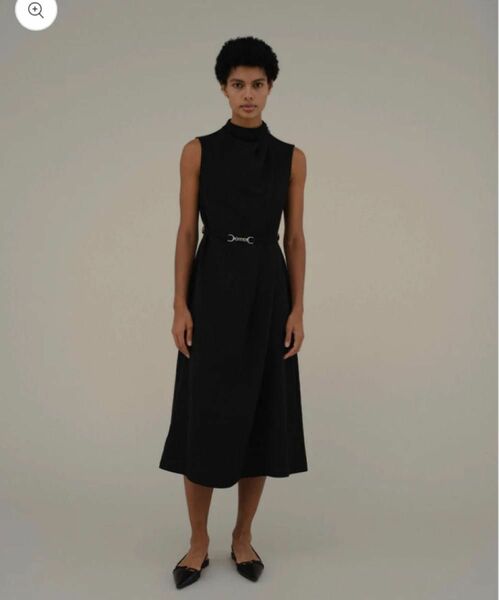 L'AUBE BLANC Belted Drape Dress Black M ノースリーブワンピース ロングワンピース