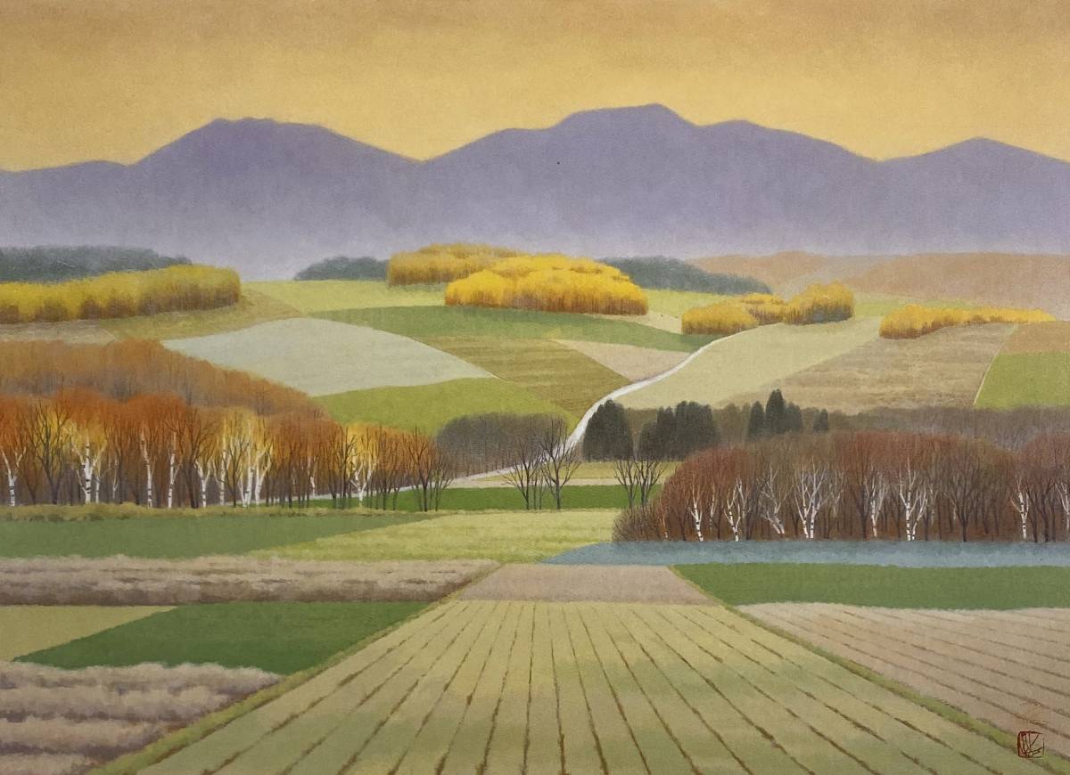 Tadashi Shimura, [Colline d'Automne], Provenant d'une rare collection d'art encadrant, Nouveau cadre inclus, En bonne condition, frais de port inclus, Peinture, Peinture japonaise, autres