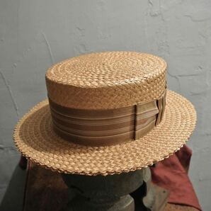 Vintage dobbs boaterhat 7 1/8ヴィンテージドブスボーターハットカンカン帽ストライプブラウン 57cmステットソンstetsonストロー麦わら帽