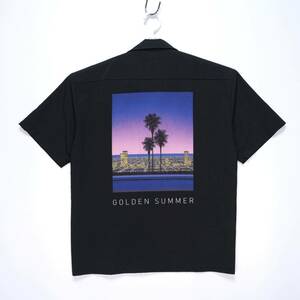 【送料無料】EVENFLOW(イーブンフロー)×永井博 コラボ SUMMER SHIRTS/バックプリント 半袖オープンカラーシャツ/GOLDEN SUMMER/Mサイズ