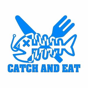 キャッチアンドイート(catch and eat) ライトブルー 水色 横20センチ ステッカー 釣人　海人 カッティングステッカー おまけ付