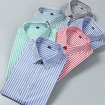 P231-2XL新品DCKMANY■ストライプシャツ メンズ 長袖 ワイシャツノーアイロン 形態安定 ビジネスシャツ シルクのような質感/ダークブルー_画像5