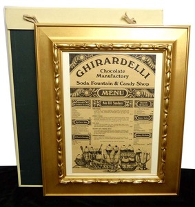 ヴィンテージ GHIRARDELLI / ギラデリメニュー / 版画 / リトグラフ 金色額装・箱付き【中古】5i-6-024