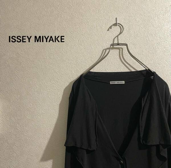 ◯ ISSEY MIYAKE ドレープ カーディガン / イッセイミヤケ コットン ニット カットオフ フリル ブラック 黒 3 Mens #Sirchive