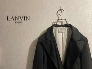 ◯ フランス製 LANVIN メインライン サテン ラペル ダブル ブレスト ジャケット / ランバン テーラード タキシード 黒 36 Ladies #Sirchive