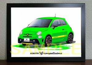 ABARTH アバルト ５９５ competizione デジタルイラスト 自動車アートA4 コンペティツィオーネ フィアット FIAT