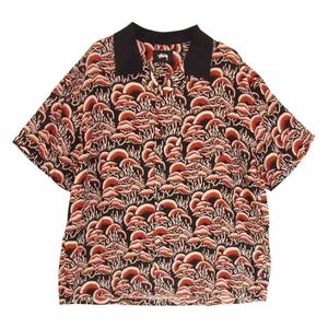 STUSSY ステューシー CORAL PATTERN SHIRT オープンカラー レーヨン 半袖 シャツ レッド ブラック系 S【中古】