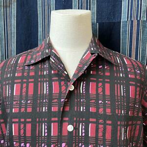 60s unknown all ouer pattern printed half sleeve shirt usa製 50年代 60年代 総柄 コットン シャツ 開襟 アメリカ製 オープンカラー