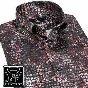 211200-win BlackVaria ドゥエボットーニ 蛇柄 サテンドレスシャツ 衿先スナップボタン パイソンジャガード メンズ(レッド赤ワイン) XL