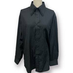 m1519 美品◎ DRESS CODE ドレスコード お洒落シャツ Yシャツ 長袖 ブラック 黒系 大きめサイズ メンズ ストライプ L相当 上質 