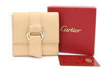 カルティエ 三つ折り財布 トリニティ ベージュ レザー 中古 スリーカラー コンパクトウォレット レディース Cartier_画像9