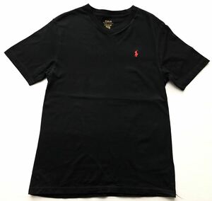 美品 ラルフローレン Vネック Tシャツ ワンポイント サラッとした上質素材　　使用感薄い美品 ポロ POLO 半袖 夏服 ブラック 柳7403