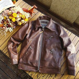 超人気★ メンズ馬革 レザージャケット 本革 ホースハイド 革ジャン バイクレザー アメカジ メンズ S～5XL