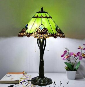 人気美品★ ティファニーランプ ステンドグラス アンティーク風 テーブルランプ 2灯式 孔雀の羽模様