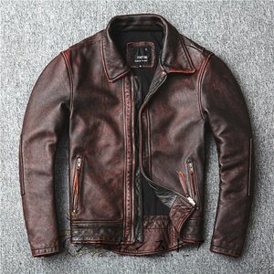 人気美品★ メンズライダースジャケット レザージャケット 本革 牛革革ジャンコート アメカジvintage バイクジャケット本革コート S~5XL