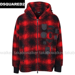 Dsquared2　ディースクエアード CHECK PATCH ZIP HOODIE バッファローチェック ボア パーカーブルゾン　ボアコート(L)S74HG0110