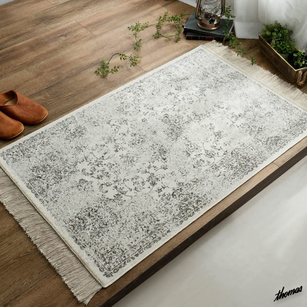 ◆シルクの様な光沢と肌ざわりが特徴◆ 玄関マット 60×85cm アンティーク調 ミックスパイル インテリア 新生活 模様替え アイボリー