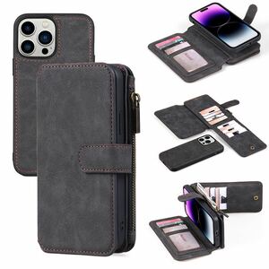 iPhone 14 pro max leather case iPhone14 pro max cover iPhone 14 Pro Max leather case notebook type . purse attaching purse type black 