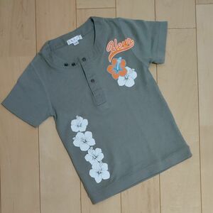 アーヴェヴェ　女の子　110★半袖Tシャツ★カーキ ハイビスカス花柄 キッズ夏服トップス