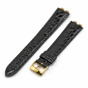 オメガ OMEGA レザーストラップ 時計ベルト 革ベルト クロコダイル ブラック 黒色 17mm幅 レディース 女性用 尾錠付き 未使用品