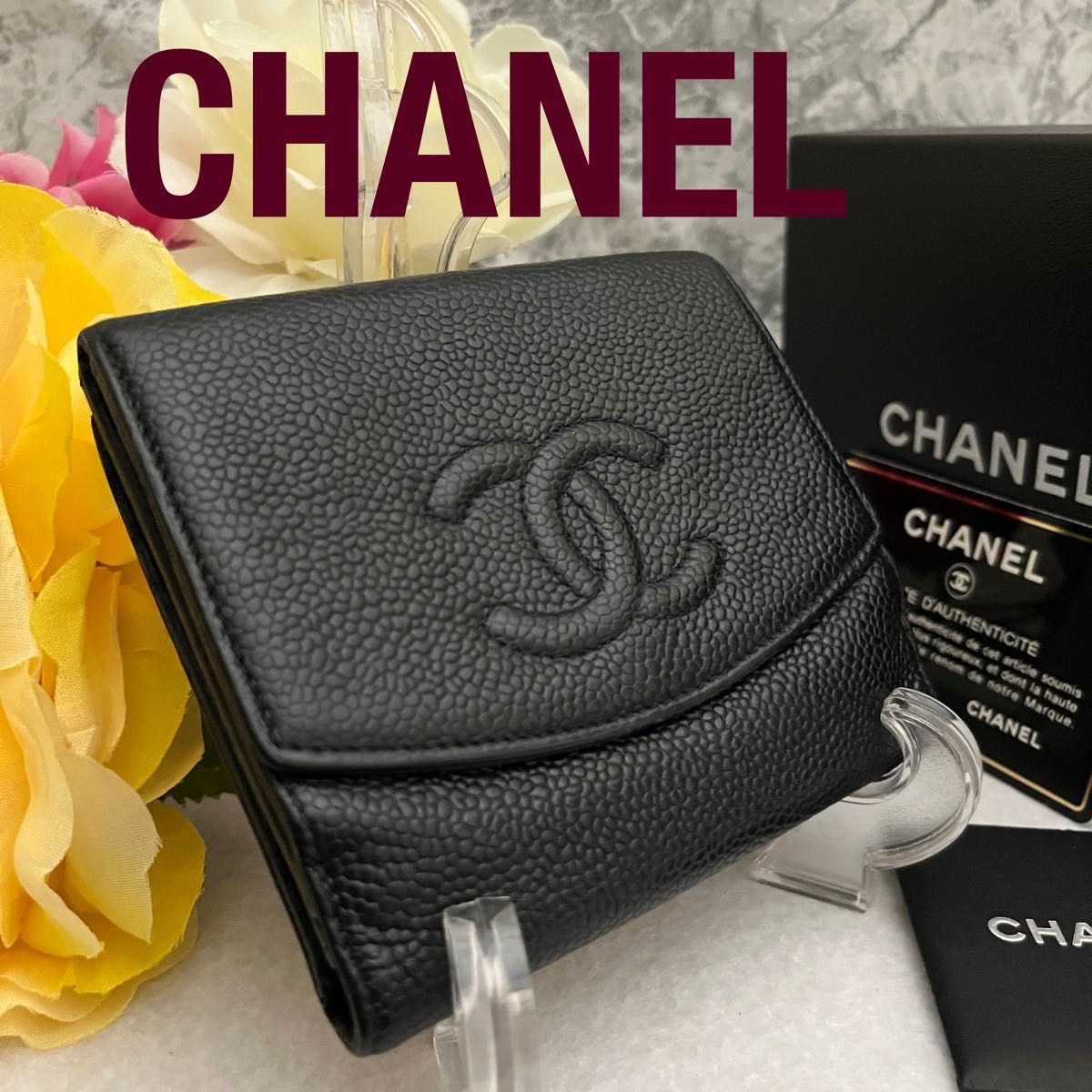 激安直営店 CHANEL キャビアスキン シャネル ココマーク ブラック