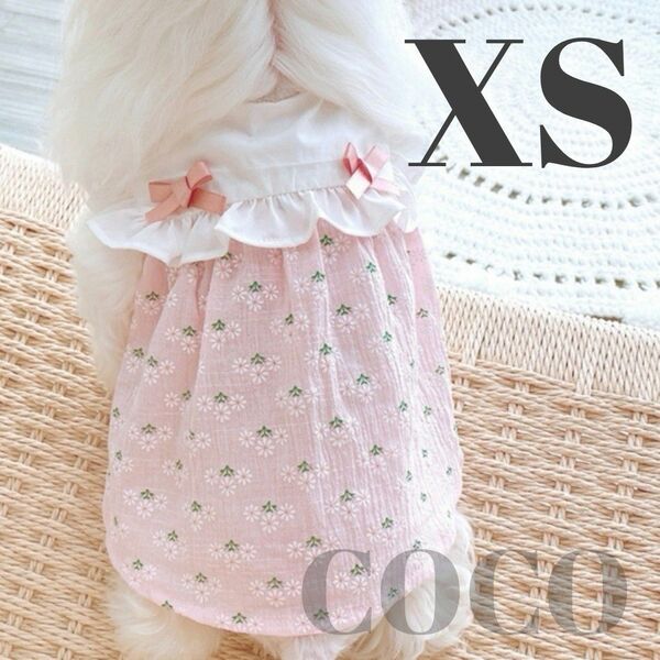 ７　ピンクXSサイズ　姫花柄ワンピ　犬服春夏犬の服ドッグウェアペット用品