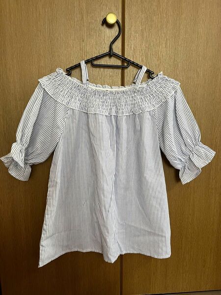 パシオス レディース トップス 半袖 ボーダー ブルー フリル